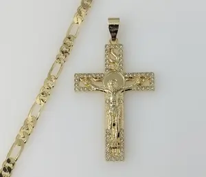 Plated Cross 5mm Figaro Chain Necklace
