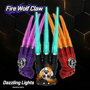 Wearable Wolf Claw Glove with Retractable Blades, Rotating Spark & 7-Color Lights, Sound Effects Luminous Claw Glove, Interactive Cosplay Prop for Kids/Adults, Fun Role-Play Light-Up Hand Claw lead street