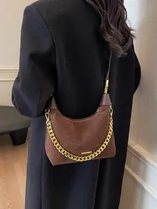 French Vintage Frosted suede Dumpling chain Handbag Women Chic Casual crossbody bag