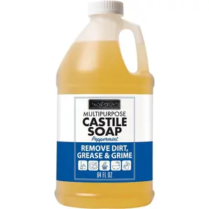 Multi-Purpose Pure Liquid Castile Soap for  Cleaning, Multi-Purpose Cleaner, For Dish Soap, Laundry Detergent, Kitchen and Bathroom Surfaces,  Rooms, Scented with Peppermint Oil, 64 Oz