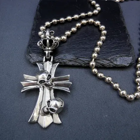 Vintage Creative Gothic Cross Skull Alloy Pendant Necklace, Costume Jewelry Necklace, Grunge Cross Necklace, Unisex Punk Style Jewelry, Perfect Halloween Accessory & Gift for Men & Women