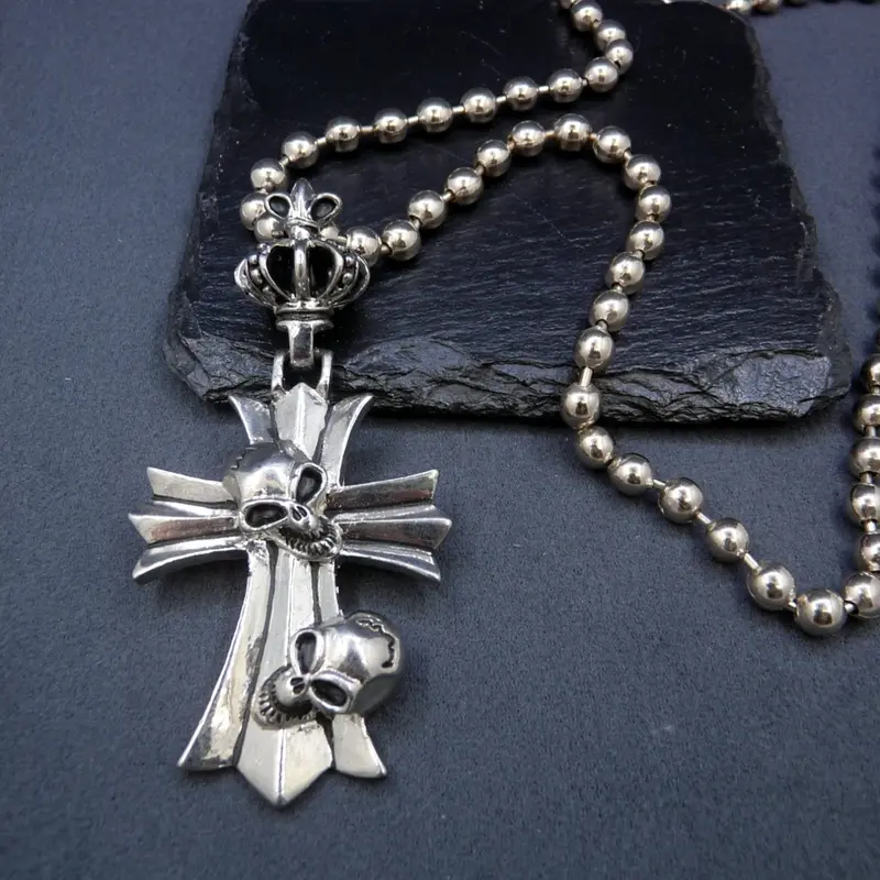 Vintage Creative Gothic Cross Skull Alloy Pendant Necklace, Costume Jewelry Necklace, Grunge Cross Necklace, Unisex Punk Style Jewelry, Perfect Halloween Accessory & Gift for Men & Women