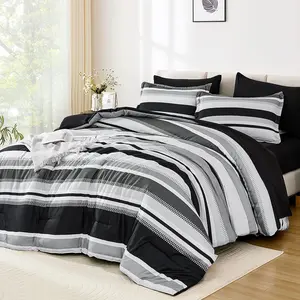 Size Comforter 7 count, Black  Comforter Set with Sheets, Boho Striped Bed in a Bag Soft Micorfiber  Set for All Seaon (90"x90")