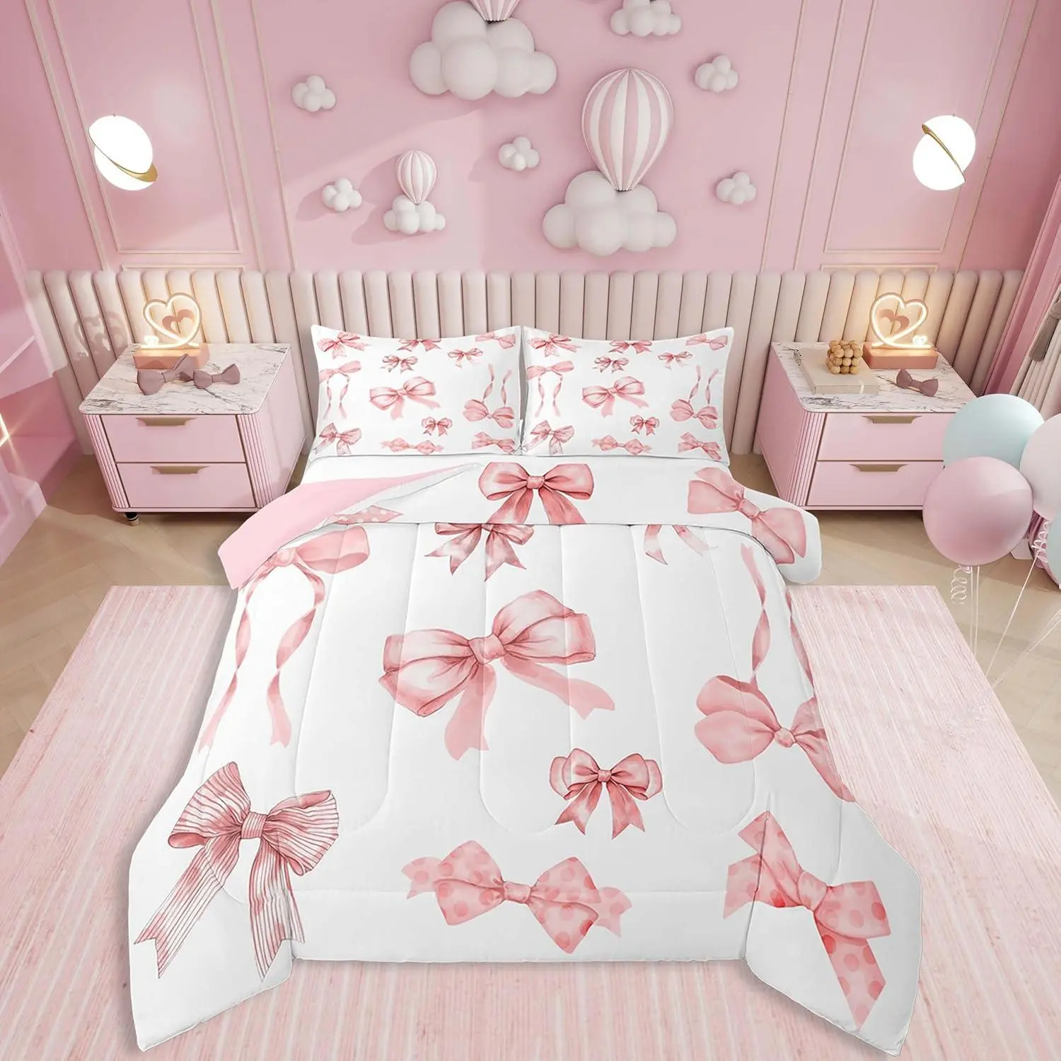 Fantasy Coquette Bowknot Comforter Set,Dreamy Coquette Bow Bedding for Girls Teens,Aesthetic Girly Down Comforter
