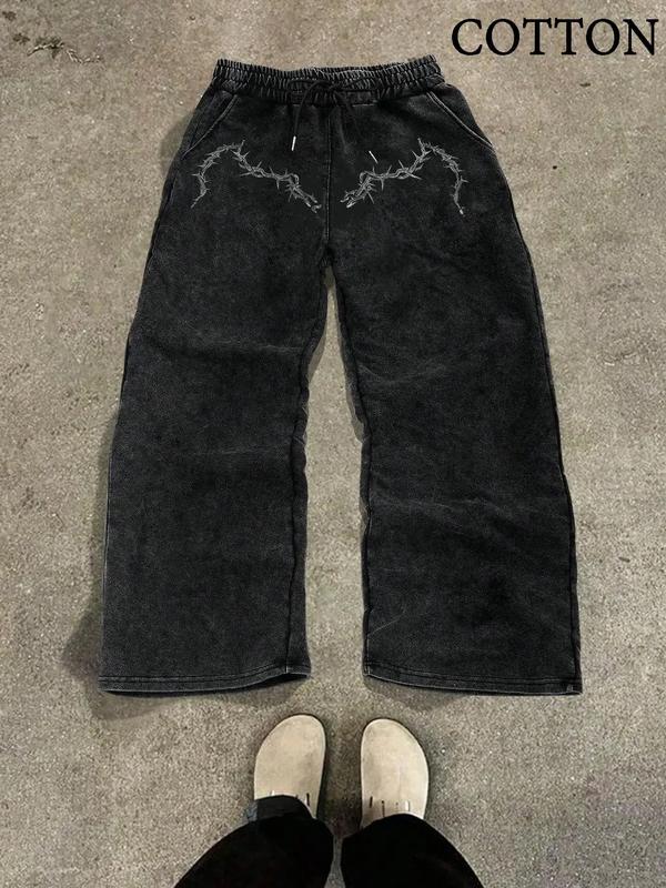 Comfortable Cotton Fabric, Thorn Print Casual Pants, New Autumn Winter Straight Leg Men's Pants, Sports Wide-Leg Sweatpants Comfortable Cotton Fabric, Thorn Print Casual Pants, New Autumn Winter Straight Leg Men's Pants, Sports Wide-Leg Sweatpants