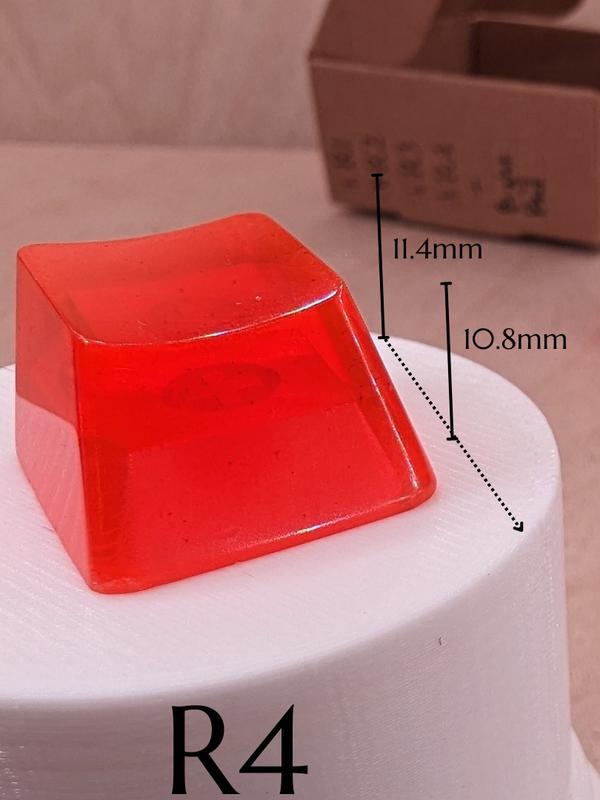 ResinKeyWorks Bright Red Blank 1U Accent Keycaps, Transparent Hand Polished Resin OEM Caps with MX stems