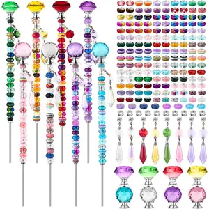 192 count DIY Fairy Wand Beaded Garden Stakes Kit, Fairy Wands Kit with Sparkling  Pendants, Suitable for Different Holidays Garden Stakes Decorative Outdoor Beadable Items(10IN)