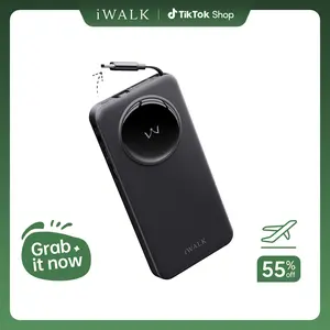 iWALK 10000mAh Slim Portable Charger, 30W PD Fast Charging Power Bank with Built-in Retractable USB-C Cable for iPhone 17/16/15 Series, Samsung Galaxy 25/24,Google Pixel,MacBook Air,White Compact Chargeable Device Smartphone power bank