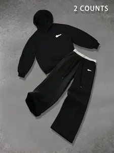 Men's Letter Print Hoodie & Pants Set, Casual Street Long Sleeve Hooded Sweatshirt & Pants, Men Two-piece Outfits for Fall & Winter, Streetwear, Menswear, Clothes
