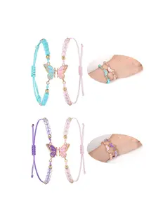 2pcs Butterfly Bracelets for Girls, Friendship Bracelets Adjustable Strand Mix Bracelets Best Friends, Handmade Charm Couples Jewelry Bracelet Set Gifts for Women Couples Friend Bracelets, Stackable Bracelets