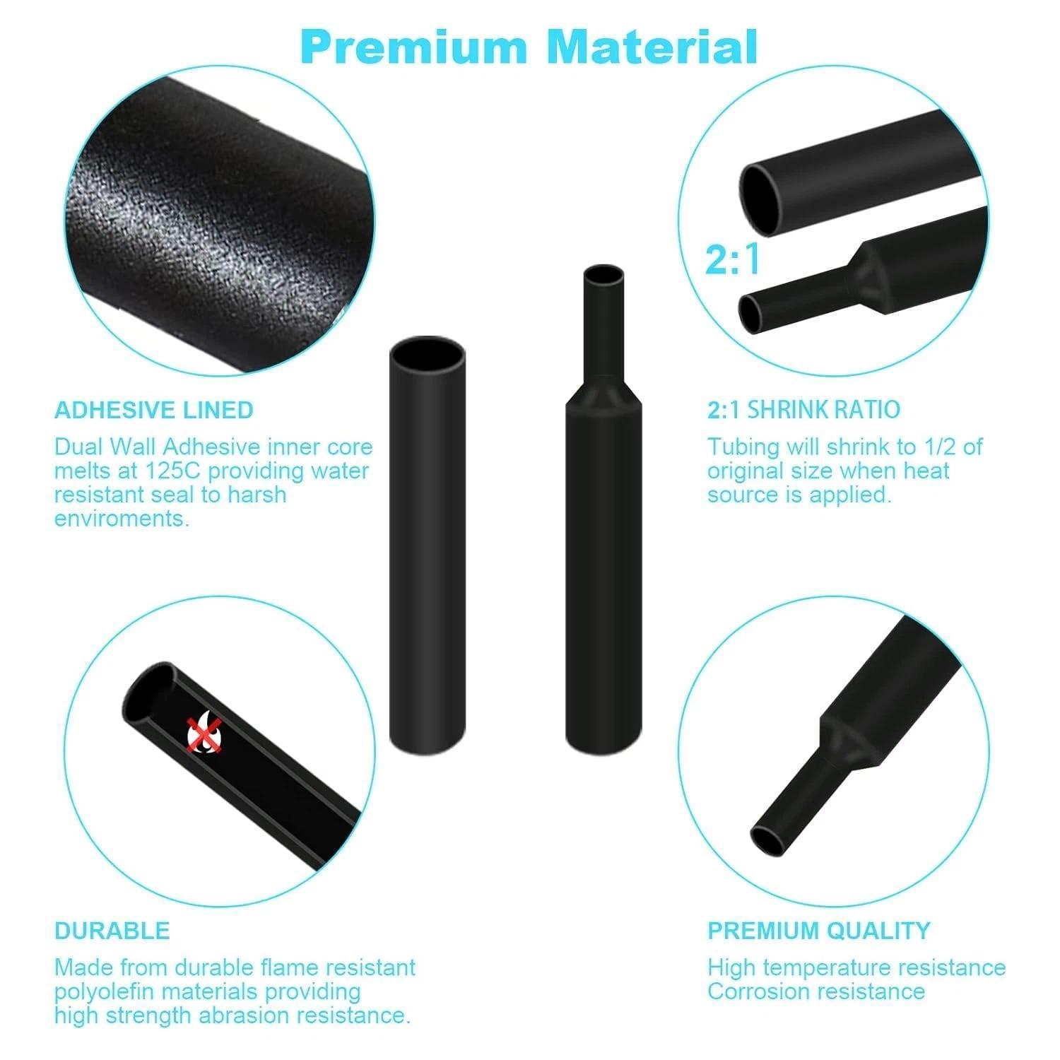 900 PCS Wire Heat Shrink Tubing Kit Marine Grade Insulated Heat Shrink Wrap Tube Premium Black Waterproof Flame Retardant Electrical Cable Sleeve Assorted Size Wire Repair Connection Protective Tube for Auto Marine Boat Car Household Electronic Wiring Ins