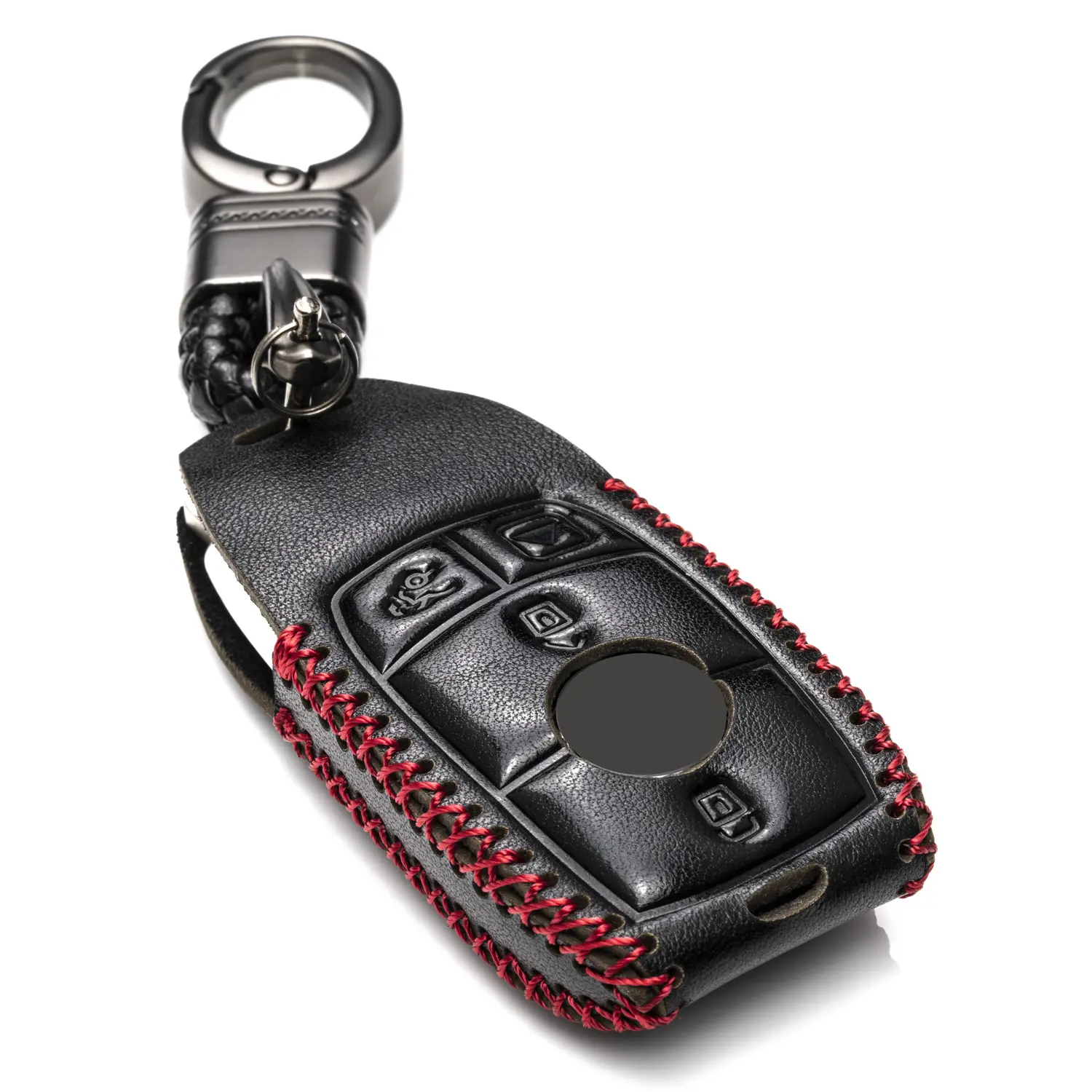 Vitodeco Genuine Leather Smart Key Fob Case with Leather Key Strap Compatible for Mercedes-Benz A, C, E, S, CLA, CLS, GLA, GLB, GLC, GLE, GLS, G Glass (2017 - 2024) - 4-Button