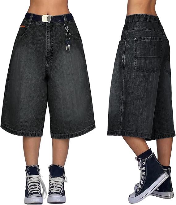 EMMIOL Baggy Jorts for Women Wide Leg Denim Shorts Y2k Mid Rise Bermuda Streetwear Boyfriend Jean Shorts with Pockets