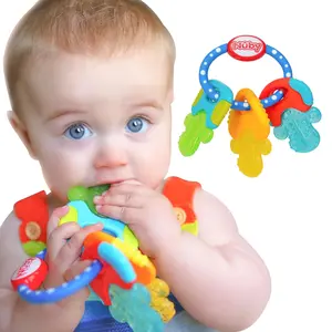 Ice Gel Teether Keys - Silicone Soothing Baby Teether Toys for Infants - Gentle for Sore Gums Colorful and Fun Toys - Safe and Durable Infant Baby Teething Toy - Blue, Pink