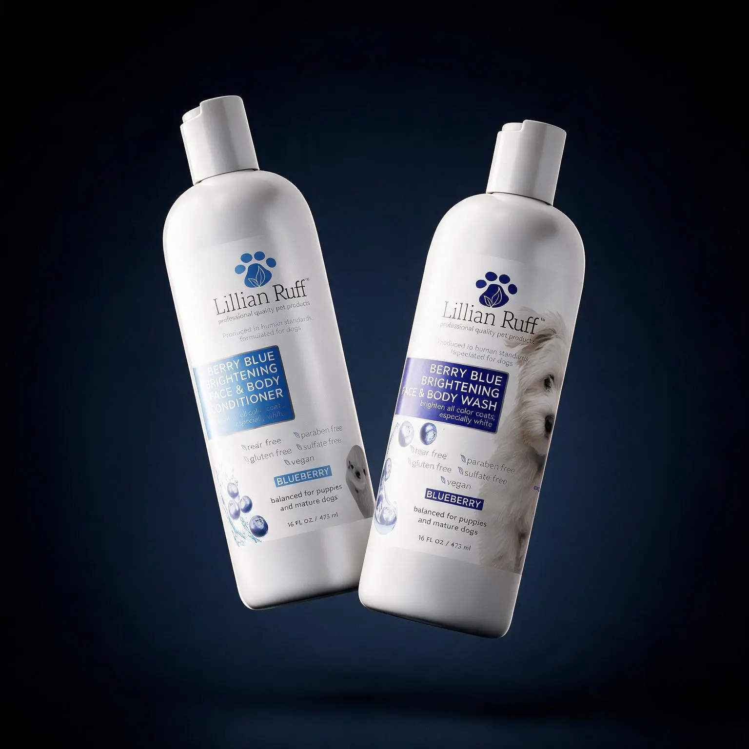 Lilian Ruff Waterless Shampoo & Berry Blue Brightening Conditioner for Dogs , No-Rinse Clean + Whitening Care, Made in USA (Pack of 2)​