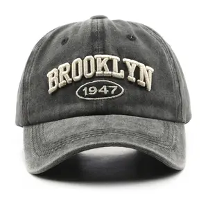 Unisex Vintage Washed Embroidered Logo Cotton Dad Hat for Adults - Adjustable Strap, UV Protection, Retro Varsity Sports Baseball Cap, Athletic Brooklyn Style, Ideal for Hip-Hop & Casual Streetwear, Summervibes, Hats