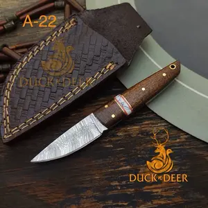 Handmade Damascus Steel Mini Fixed-Blade Knife - Non-Slip Micarta Handle, Durable Leather Sheath, Camping Survival Tool, Gift for Husbands (Anniversary/Birthday, Christmas)
