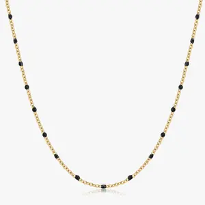 Black Enamel Beaded Necklace in Gold