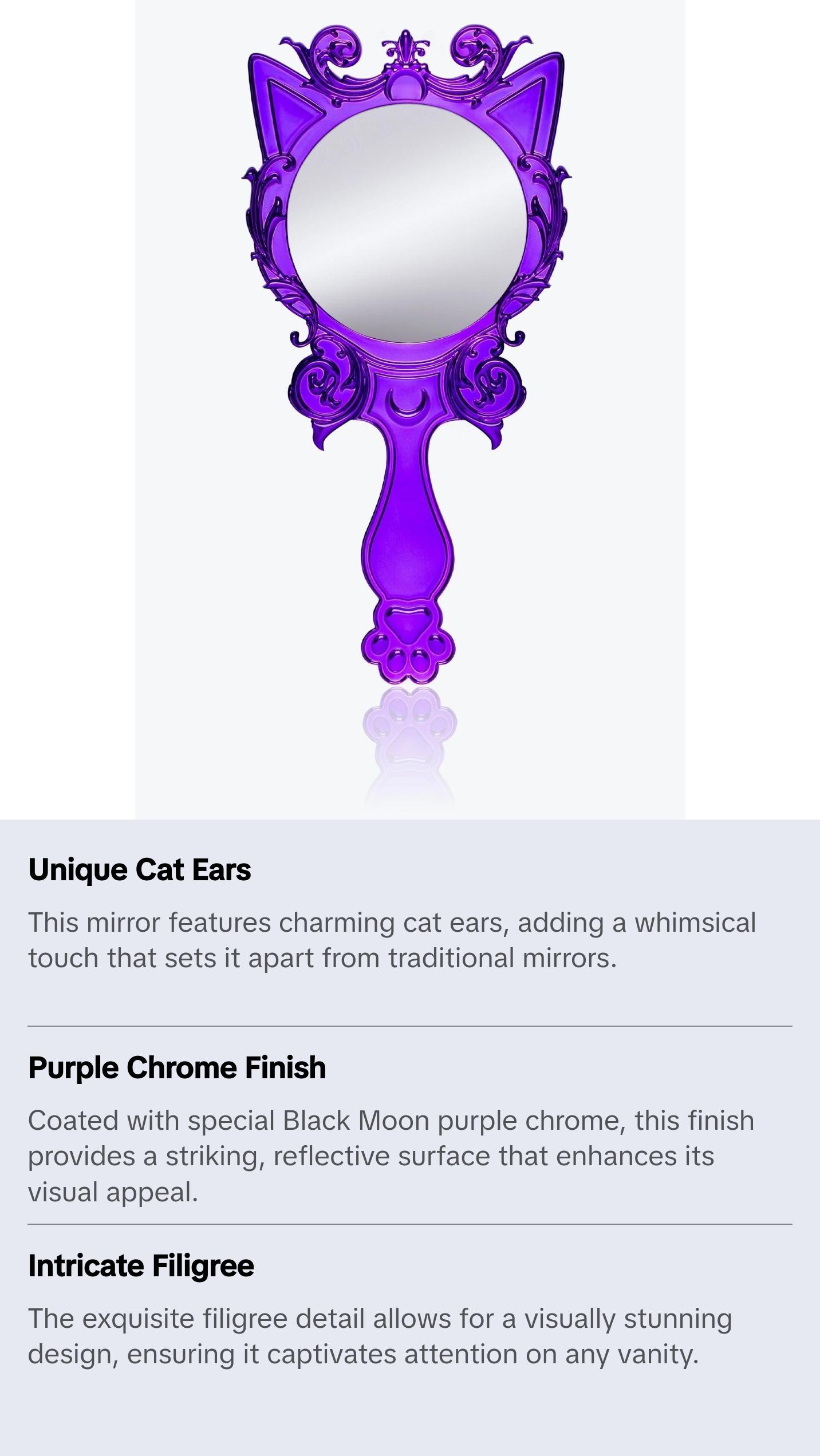 THE PURRFECT HAND MIRROR GOTHIC KITTY WHIMSICAL PURPLE CHROME