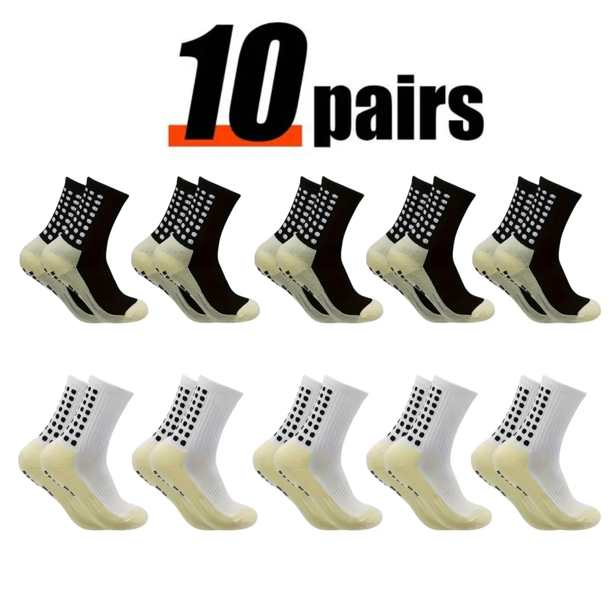 Lpxpass Unisex Athletic Grip Socks, Cushioned & Breathable Crew Socks with Non-Slip Silicone Soles for Soccer, Football & Fitness (3, 6, or 10 Pairs), Athletic Socks, Grip Socks For Soccer