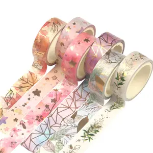 Floral  Washi Tape Set 6 Rolls VSCO Foil Masking Tape Decorative for Arts, DIY Crafts, Journal Supplies, Planners, Scrapbook, Card/ Wrapping -15mm- (Romantic )