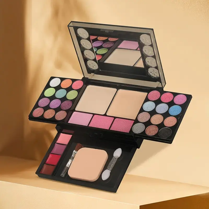 24 Color Cosmetic Makeup Palette Glam Set with Glitter Eyeshadow Box Set, Cosmetics Kit, Beauty Sets, Makeup Bundle Box, Powder Blushes, Foundation Shades, Lipstick Colors, Compact Travel Kit Gift Idea, Daily Makeup Kit, Glamour Set