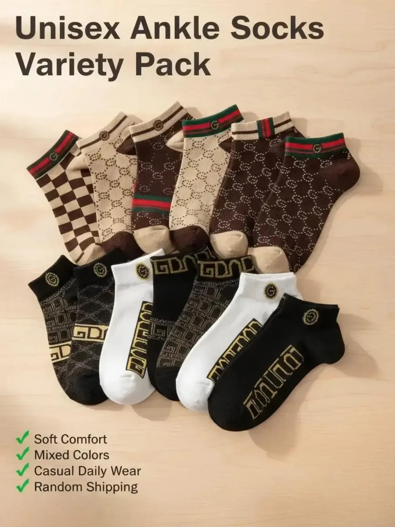 10 Pairs (Random) Soft Comfortable Mixed Color Short Socks Women, Letter Print Socks, Spring Summer Style, Casual Daily Wear, Casual Comfy Socks, Unisex, Random Shipping