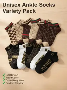 10 Pairs (Random) Soft Comfortable Mixed Color Short Socks Women, Letter Print Socks, Spring Summer Style, Casual Daily Wear, Casual Comfy Socks, Unisex, Random Shipping