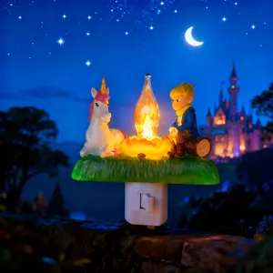 3D Fairy Tale Little Prince & Unicorn Bonfire Flickering Nightlight 110V Plug-in Kids Festive Decor Wireless Campfire Light LED Handmade