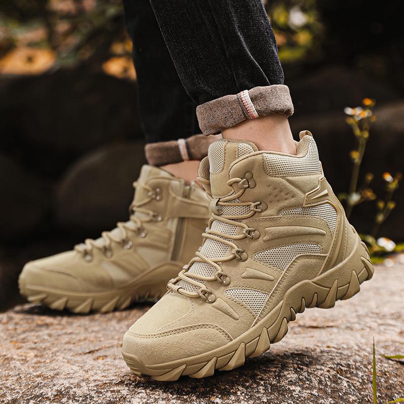 Men's all-season high-top wide fit Outdoor boots, lightweight and breathable anti-skid mountaineering shoes,Hiking boots, desert boots, work boots, suitable for jungle exploration, rock climbing, daily travel, camping, tourism, fishing and other activitie