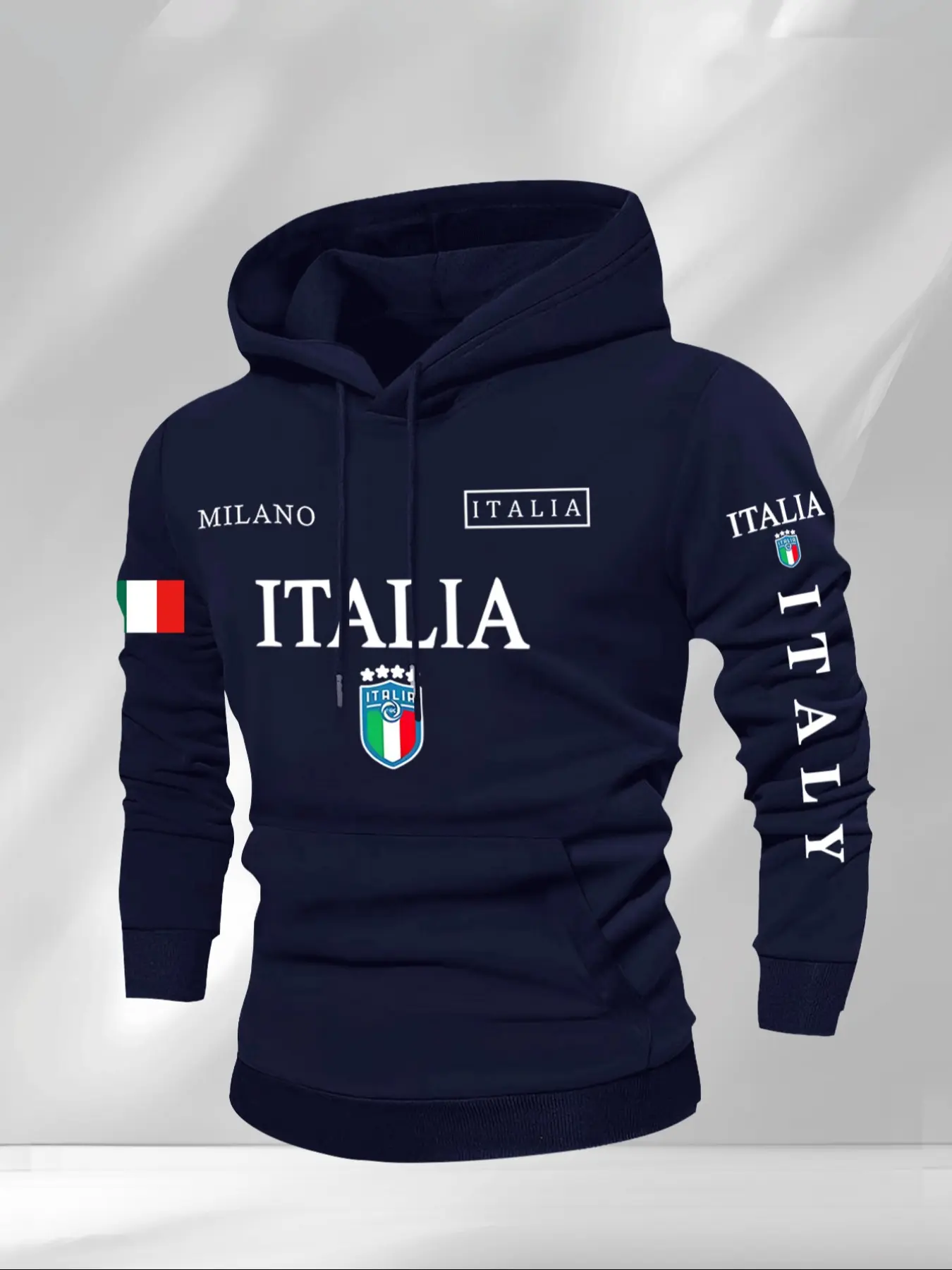 Men's Thick Casual Hoodie, Trendy Style, Italian Element Geometric Print, Regular Fit, Drawstring Pocket, Long Sleeve, Fall & Winter Streetwear, Sweatshirts