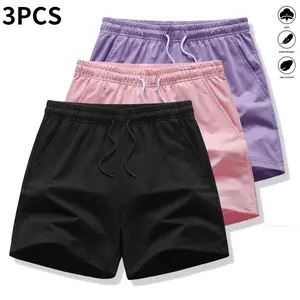 One pack contains 3 women’s casual athletic shorts — solid color; suitable for outdoor sports, fitness, running, and everyday wear; women’s shorts; womenswear