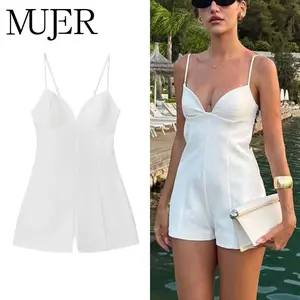 MUJER 2025 White Short Playsuit Woman Striped Cut out Jumpsuits for Woman Summer Backless Women's Overalls One Pieces Lingeries