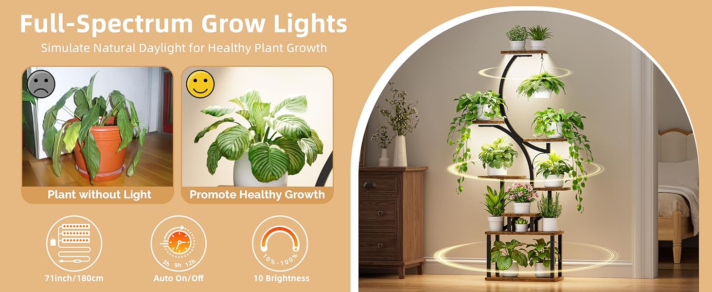 Indoor plant stand with grow lights - 62inch Tall plant stand, indoor growing corner stand with lights, 8-tier large flower stand, S-shaped living room decorative stand, patented design, black Indoor plant stand with grow lights - 62inch Tall plant stand, indoor growing corner stand with lights, 8-tier large flower stand, S-shaped living room decorative stand, patented design, black