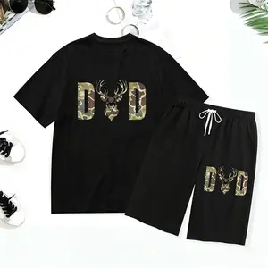 Camouflage Dad Hunting Hoodie/T-Shirt Set, soft cotton pullover with deer and "DAD" lettering, machine washable, regular fit, with pockets, ideal for Father's Day hunting and casual wear - birthday gift.