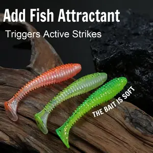 Premium Threaded T-Tail Soft Baits，50pcs， Ideal for Texas Rig Fishing Covers All Predators: Bass, Mandarin Fish, Topmouth Culter Lifelike Swimming Posture for Powerful Long-Distance Fish Luring