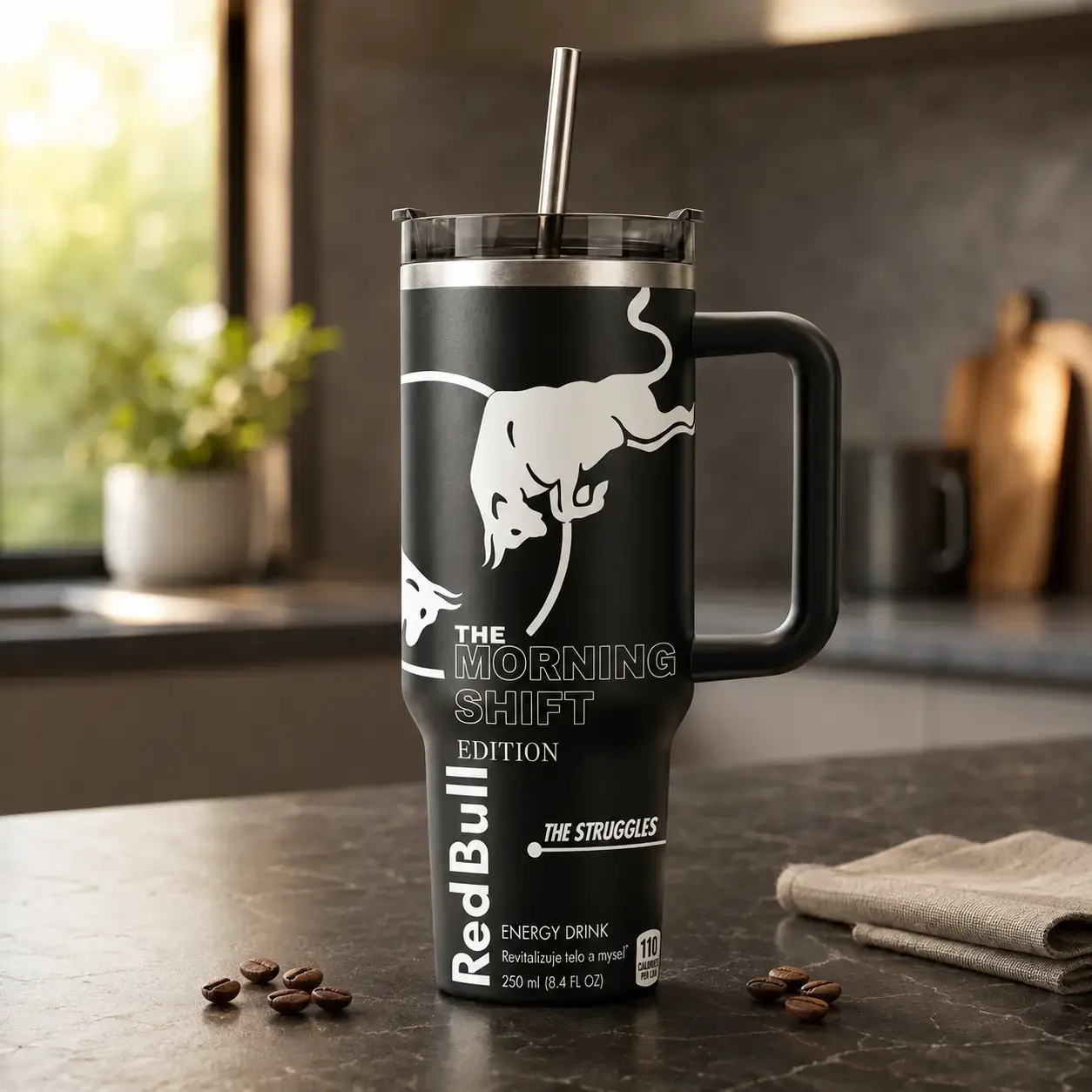 Stainless Steel Double Wall Insulated Tumbler Mug Vacuum Flask - Coffee Thermal Cup, Cold Beverage Tumbler, Thermo Cup, Portable Reusable Kitchen Drinkware with Handle, Straw, Lid, Washable Preservation (Pink, White, Black, Blue, Purple Bull Edition)