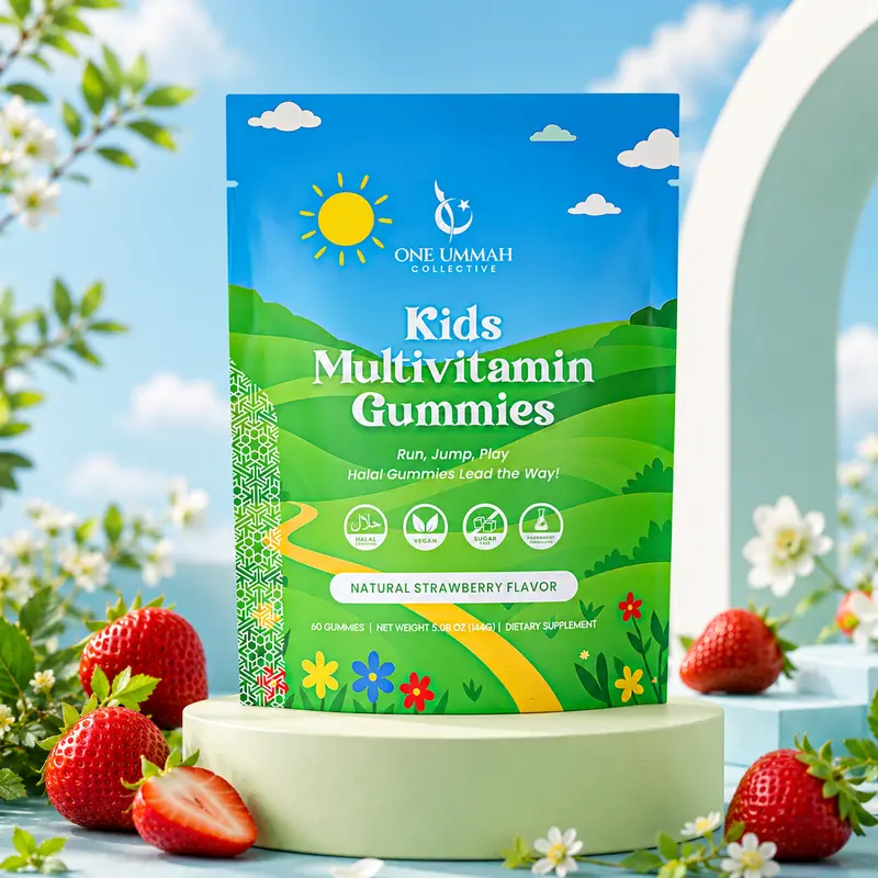 Halal Certified Kids Multivitamin Gummies - Sugar-Free, Easy Digestion, High Absorption - 60 Ct Strawberry Flavor - Zinc, Minerals, Dietary - Balanced Nutritional & B-Vitamin Complex Children Supplements for Energy, Growth