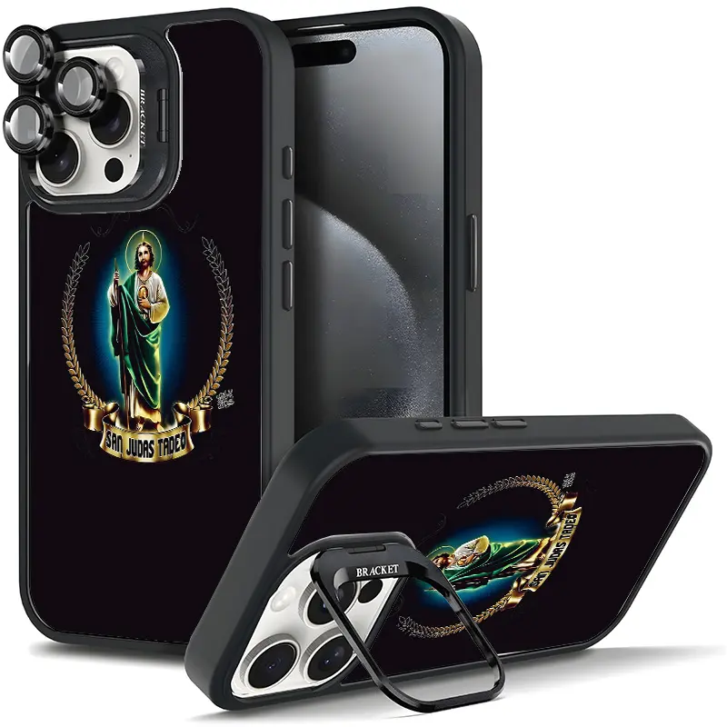 Inspirational Faith-Based San Judas Tadeo Protective Shockproof Phone Case - Metal+TPU, Tough Magnetic Metal Lens Frame, Film Bracket Stand, Multi-Model Fit for iPhone 17/Air 16/15/14/13/12/11 Pro Plus Max, Cool Handheld Accessory Gift (11X-L0558, Acc)