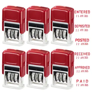 Office Stamp Re-Ink Text Date Stamper, Automatic Rubber Date Stamper with Approved, Deposited, Paid, Input, Published Phrases & Dates