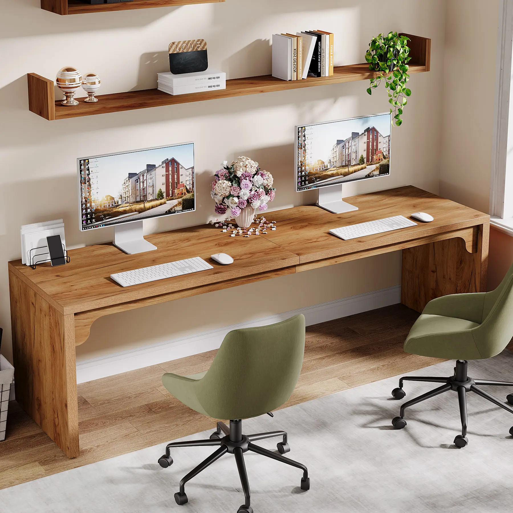 Tribesigns Wooden Extra Long Desk Double Desk Workstation for 2 People, Brown - 78.7 Inches Long