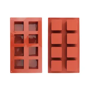 8-cavity Cube Cake Silicone Mold, 2 Counts 3D Square Mousse Cake Baking Mold, French Dessert Molds for Chocolate Brownie Bites, Pastry, Jello, Ice Cream Cube