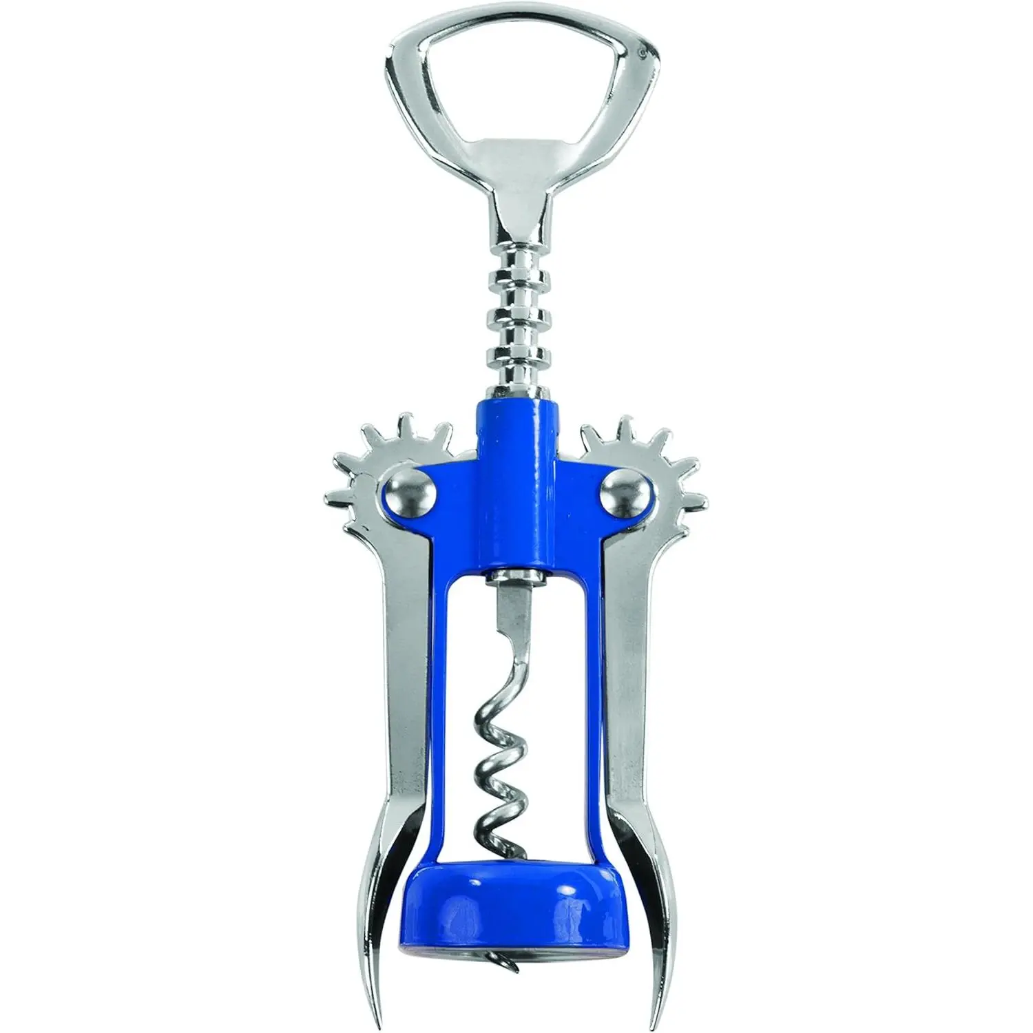 Blue Winged Corkscrew Wine Opener - Stainless Steel with Chrome Finish, Easy to Remove Cork Multi-Purpose Bottle Opener for Beer, Soda, Home Bar, Bartenders, Set of 1