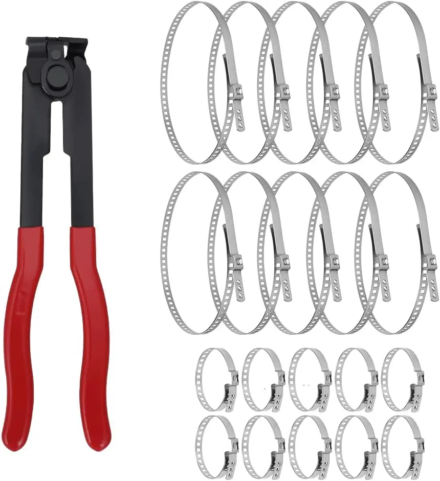 GJANSH CV Boot Clamp Plier with 20PCS Stainless Steel Crimp Bands, 10PCS Small and 10PCS Large Universal Adjustable Drive Shaft Drive Shaft Joint Boot Crimp Clamps for Most Cars