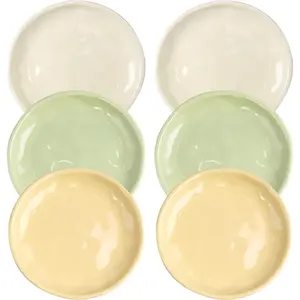 6 Inch Ceramic Salad Plates, Set of 6 - Small Appetizer & Dessert Plates for Portion Control, Microwave & Dishwasher Safe, Chip-Resistant (Soft Green, Cream Yellow, Creamy White)