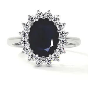 Classic Princess Diana Replica Oval Sapphire Halo Ring (3.99cttw)- RBS024-10X8-A