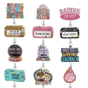 Cartoon Pattern Retractable Badge Holder, 1 Count Acrylic Name Badge Clip, Suitable for Nurses, Working Professionals, Volunteers, and Office Workers