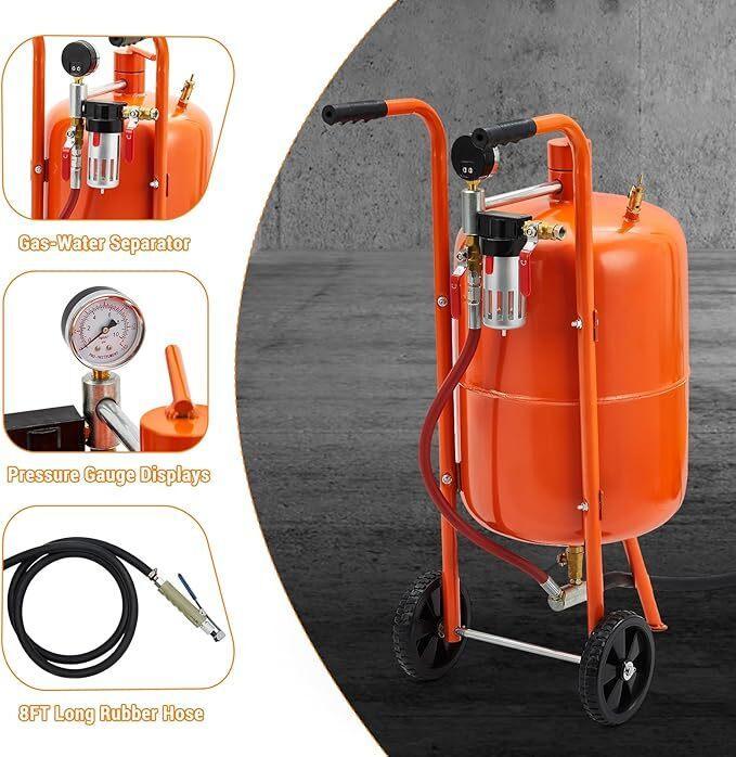 10 Gallon Sand Blasting Machine, 125 Psi Pressure Air Sand Blasting Kit w/4 Ceramic Nozzles & Oil-Water Separator, for Stain Removal Paint Handheld Compressor Tool