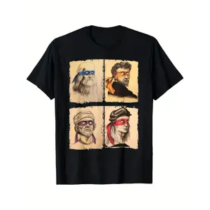 Mens Casual Short Sleeve T Shirt Featuring Humorous Italian Artists and Teenage Mutant Ninja Turtles Artwork Regular Fit Round Neck Tee for Art Enthusiasts and Ninja Turtle Fans