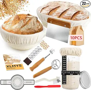 Sourdough Starter Kit – 9” Round & 10” Oval Banneton Proofing Baskets Set with Starter Jar, Bread Sling, Lame & Danish Dough Whisk, Complete Bread Baking Kit